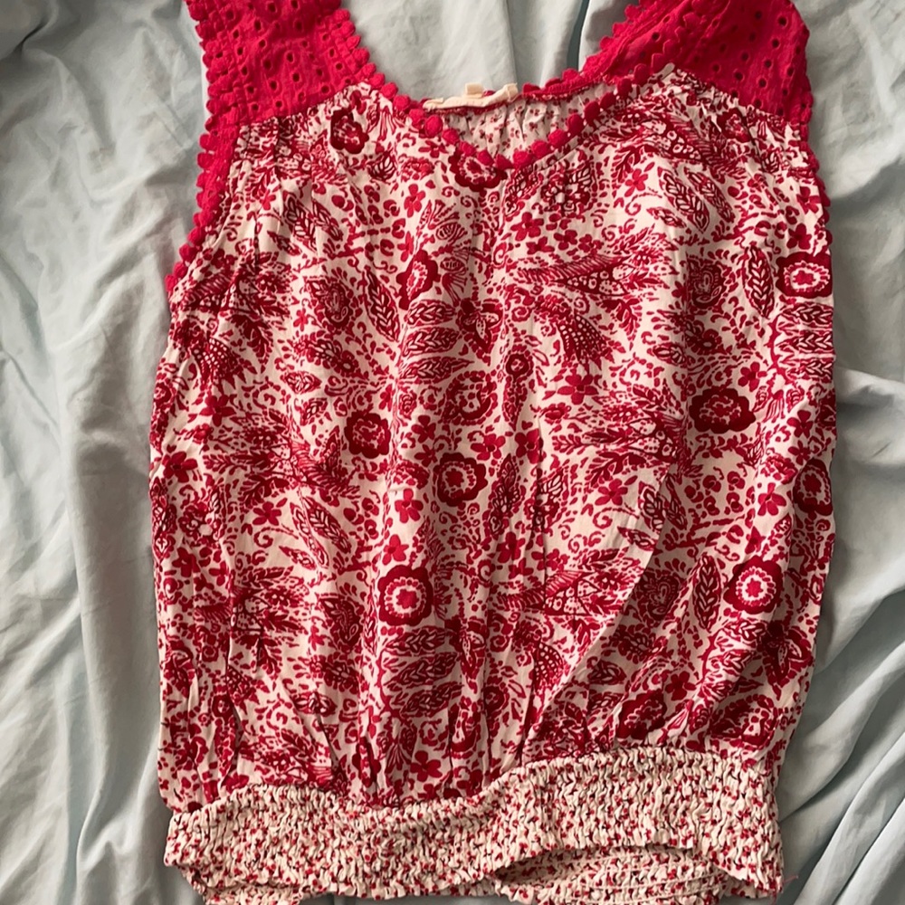 Red floral blouse tank